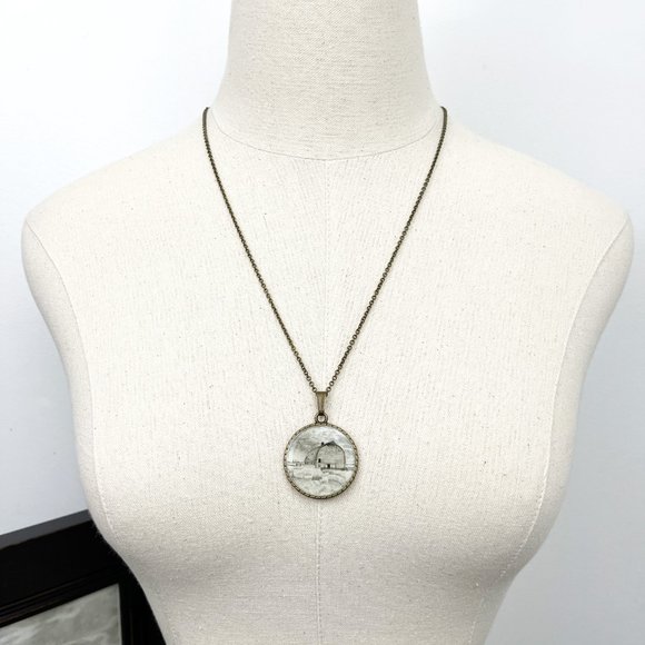 Country Life Barn Landscape Necklace / Handmade Wearable Art Pendant - Picture 6 of 11